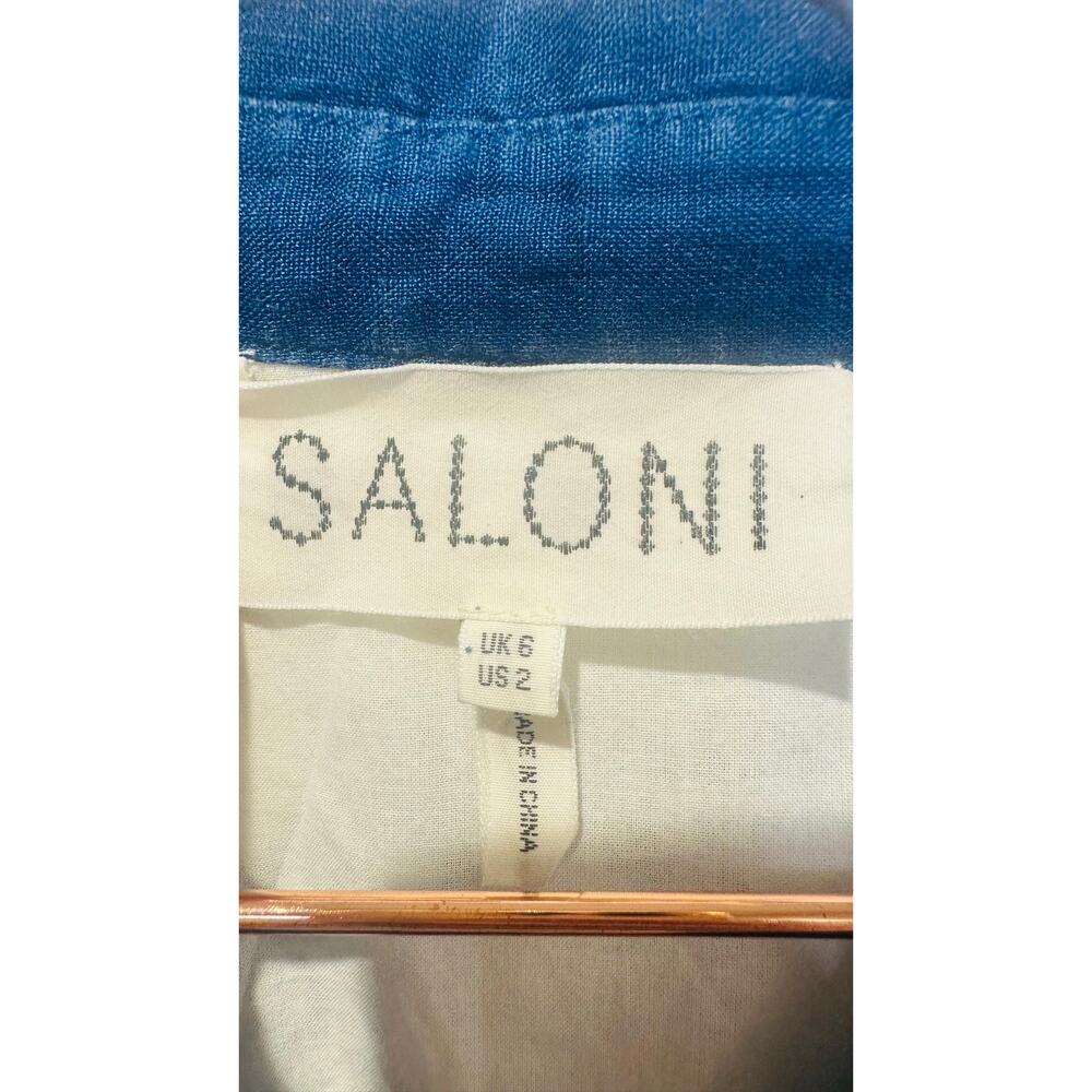 SALONI Blue White Abstract Design Nya Collared Sleeveless Button Up Dress US 2 - Picture 5 of 15